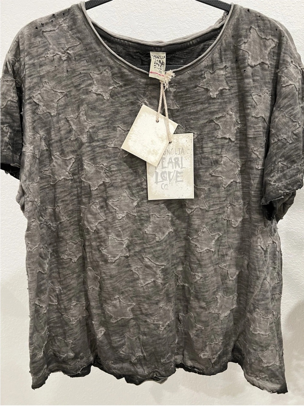 Magnolia Pearl Washed Charcoal Star-Textured Short Sleeve Tee